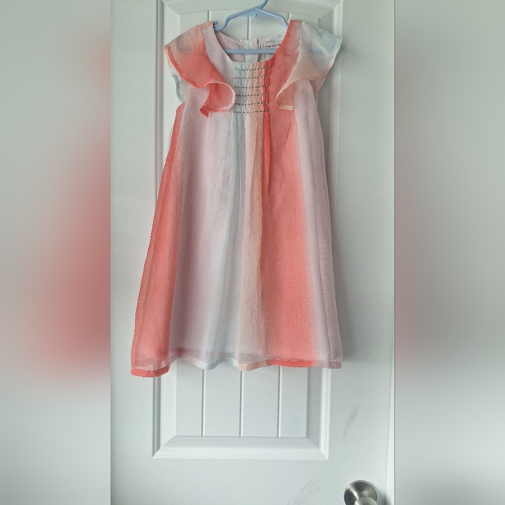 Catherine Malandrino White and Orange Flutter Sleeve Sundress